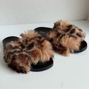 H2K Furry Leopard House Slippers Slip On Slides Size 9